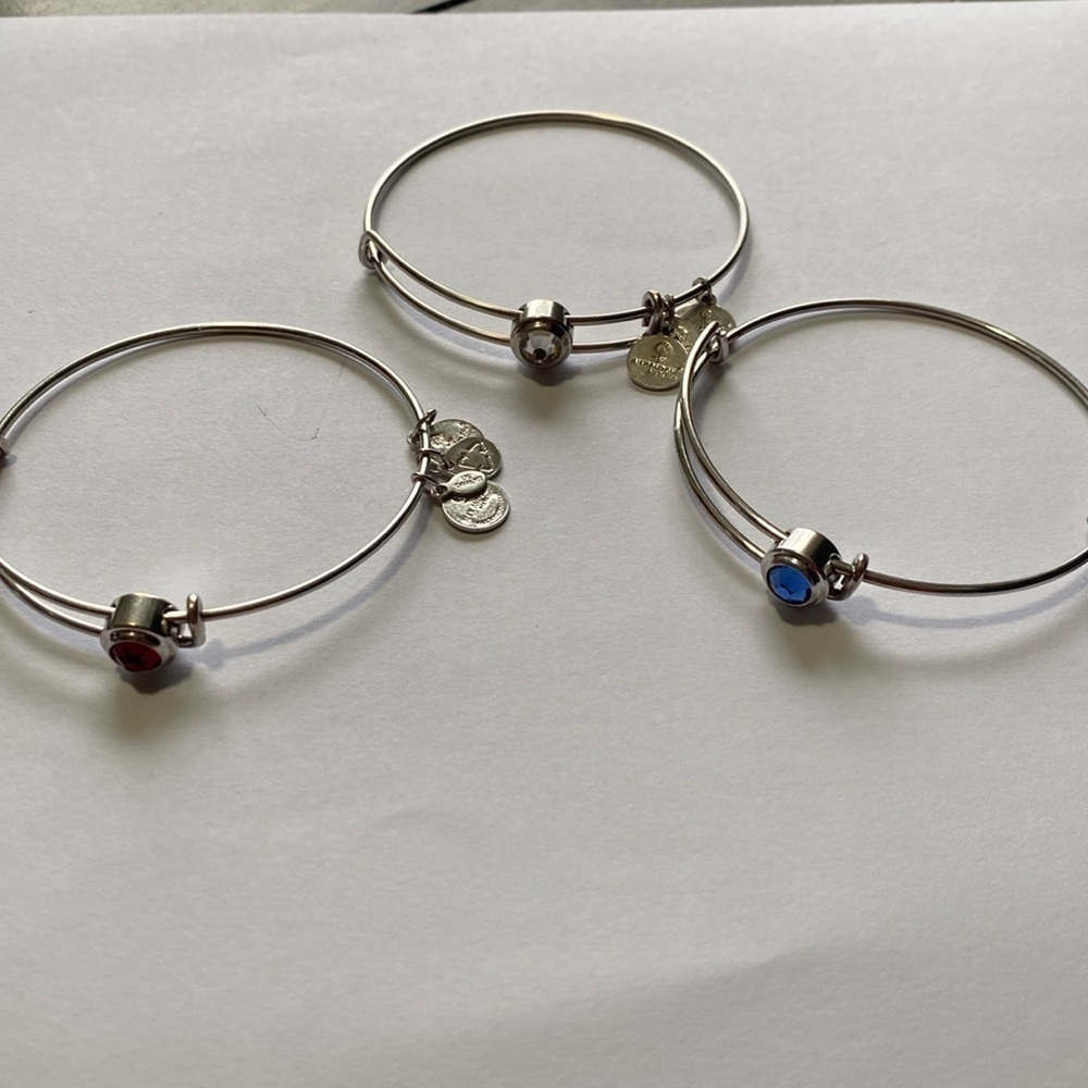Alex And Ani Red White And Blue Crystal Bracelets Set of 3 USA Patriotic